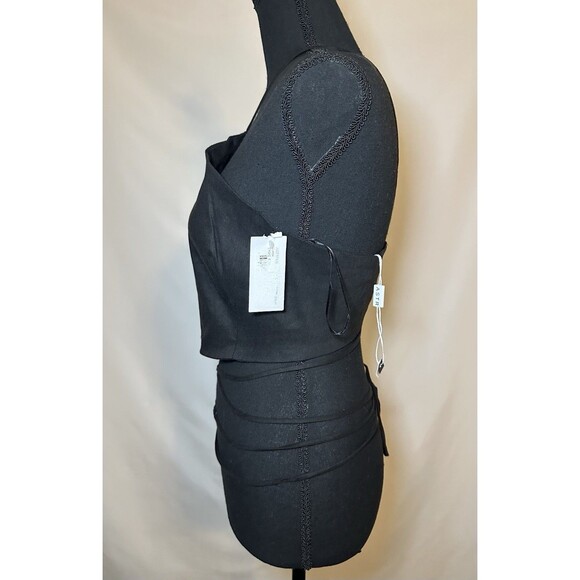ASTR The Label Black Linen Blend Crop Halter Strappy Ties Women's LARGE NWT - Picture 3 of 11
